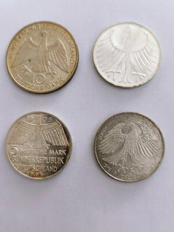 Duitsland, Bondsrepubliek Lot of 4 coins: 5 & 10 Deutsche, Postzegels en Munten, Munten | Europa | Niet-Euromunten