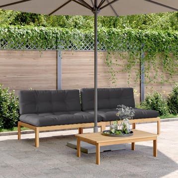 vidaXL Tuinmiddenbanken 2 st pallet met kussens massief, Verzenden, Nieuw, Hardhout