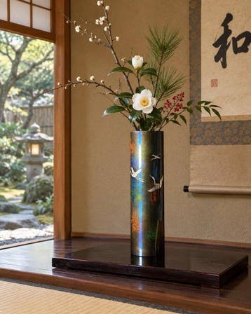 Eenbloemige vaas - Brons - Japan - Vintage bronzen vaas -