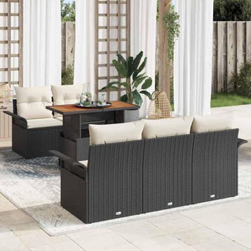 vidaXL Tuin Sofa Set 6 st Zwart Poly riet, Verzenden, Nieuw, 6 zitplaatsen