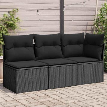vidaXL Tuinbank met kussens 3-zits zwart poly rattan, Tuin en Terras, Tuinsets en Loungesets, Verzenden, Nieuw