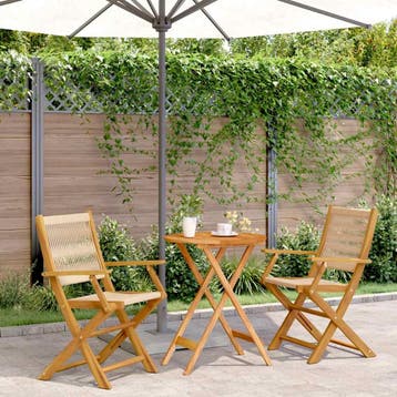 vidaXL 3-delige Bistroset polypropeen en massief hout beige, Verzenden, Nieuw, Hardhout