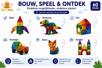 Speelplay Magnetic Tiles 60 Stuks | Magnetische Bouwstenen, Ophalen of Verzenden, Nieuw, Bouwen