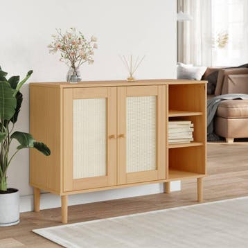 vidaXL Dressoir SENJA 112x40x80 cm rattan massief grenenhout, Verzenden, Nieuw, Grenenhout, Minder dan 50 cm