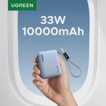 UGREEN Mini Powerbank 10000mAh met Ingebouwde USB-C Kabel -, Verzenden, Nieuw