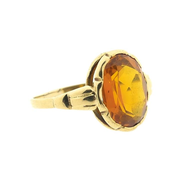 Gouden ring gezet met synthetische oranje edelsteen, Sieraden, Tassen en Uiterlijk, Ringen, Dame, Met edelsteen, Oranje, Kleiner dan 17