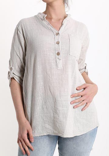 Katoen en linnen blouse - luchtige grove stof - opgerolde, Kleding | Dames, Nieuw