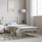 vidaXL Bedframe met hoofdbord metaal wit 100x190 cm, Huis en Inrichting, Slaapkamer | Bedden, 100 cm, Eenpersoons, Verzenden, Wit