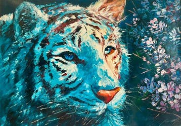 Yuni R. P. (XXI) - Tigre blanco y flores lilas