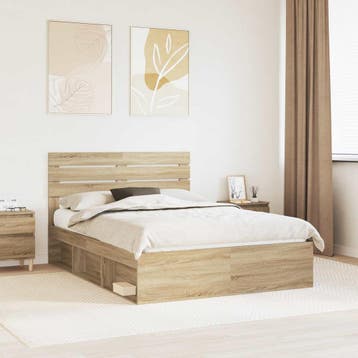 vidaXL Bedframe Sonoma Eiken 150 x 200 cm Massief grenenhout, Verzenden, Nieuw, Bruin, Hout