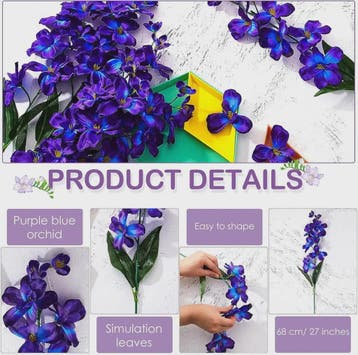 10x Kunstorchidee Stelen Paarsblauw - 27 Inch Zijdebloemen v, Verzenden, Nieuw