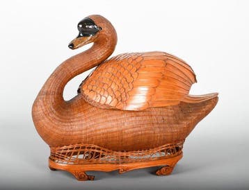 Zeldzame Vintage bamboe & rotan zwaan mand – Shanghai