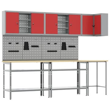 vidaXL Werkkast set met plank met opslag 10 st Rood en Grijs, Verzenden, Nieuw