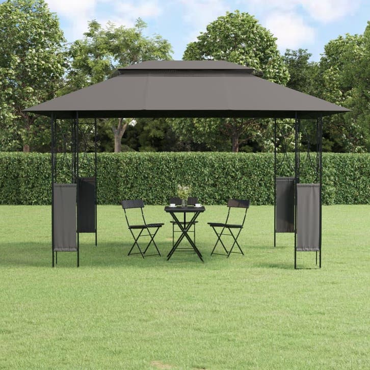 vidaXL Prieel met dak 400x300x270 cm staal antracietkleurig, Tuin en Terras, Partytenten, Nieuw, Verzenden