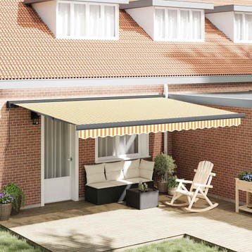 vidaXL Luifel uittrekbaar 4x3 m stof en aluminium geel en, Verzenden, Nieuw
