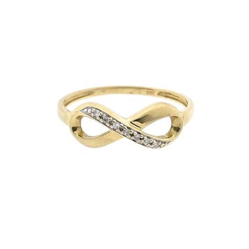 Gouden infinity ring met diamanten; 0,035 ct., Sieraden, Tassen en Uiterlijk, Ringen, Gebruikt, Ophalen of Verzenden, 17 tot 18