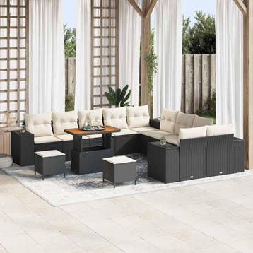 vidaXL Tuin Sofa Set met kussen 13 pcs Zwart poly rattan, Verzenden, Nieuw, 3 zitplaatsen