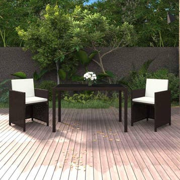 vidaXL 3-delige Tuinset met kussens poly rattan bruin, Tuin en Terras, Verzenden, Nieuw, Tuinset