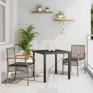 vidaXL Tuin eettafelset 3 st Grijs en zwart Rattan, Verzenden, Nieuw, Rotan, 3 zitplaatsen