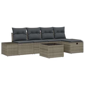 vidaXL Tuinbankenset met kussen 6 pcs Grijs poly rattan, Tuin en Terras, Verzenden, Nieuw, Rotan, 6 zitplaatsen
