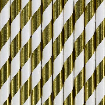 Papieren Rietjes Goud/Wit Gestreept (10st), Hobby en Vrije tijd, Feestartikelen, Ophalen of Verzenden, Nieuw