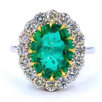 Ring - 18 karaat Witgoud, Geel goud - 4.89ct. tw. Smaragd -, Nieuw
