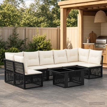 vidaXL Tuinbankenset 7 st Zwart poly rattan, Verzenden, Nieuw