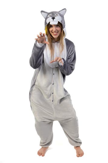Onesie Grijze Wolf Pak L-XL Wolvenpak Kostuum Grijs Husky Pa, Maat 52/54 (L), Carnaval, Nieuw, Ophalen of Verzenden
