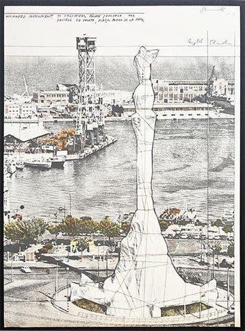 Christo (1935-2020) - Wrapped monument to Colon (Barcelona), Antiek en Kunst