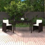 vidaXL 3-delige Tuinset met kussens poly rattan bruin, Tuin en Terras, Verzenden, Nieuw, Rotan, Tuinset