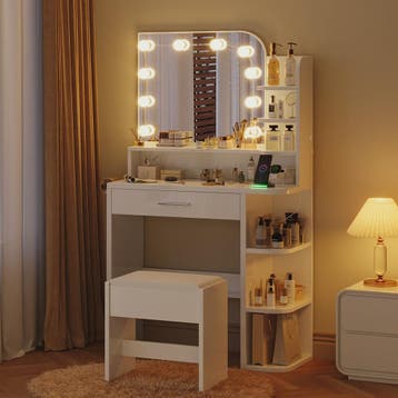 Moderne Kaptafel met LED Spiegel, Ruime Opbergruimte en Geïn, Verzenden, Nieuw