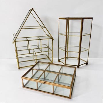 Vitrinekast (3) - Messing, Glas - Bijou kistjes / Vitrines, Antiek en Kunst