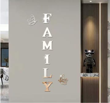 Acryl Spiegel Muursticker “Family” – 3D Letters met Vlinders, Verzenden, Nieuw