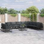 vidaXL Tuinbankenset met kussen 10 pcs Zwart Aluminium, Tuin en Terras, Verzenden, Nieuw, Aluminium, Meer dan 8 zitplaatsen