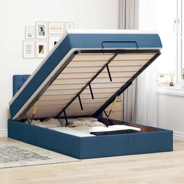vidaXL Bed poef met matras en LEDs 120x200 cm stof blauw, Nieuw, Twijfelaar, 120 cm, 200 cm