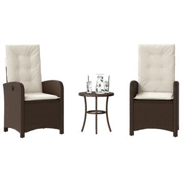 vidaXL 3-delige Bistroset met kussens poly rattan bruin, Verzenden, Nieuw