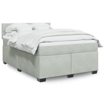 vidaXL Boxspring met matras fluweel lichtgrijs 140x200 cm, Huis en Inrichting, Slaapkamer | Bedden, Verzenden, 140 cm, 200 cm