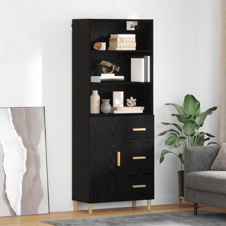 vidaXL buffetkast Zwart Eiken 69,5 x 32,5 x 180 cm Bewerkt, Huis en Inrichting, Kasten | Buffetkasten, Nieuw, Minder dan 50 cm