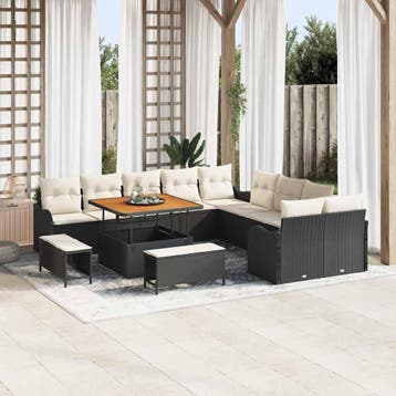 vidaXL Tuin Sofa Set met kussen met opslag 13 pcs Zwart en, Verzenden, Nieuw, Rotan, 3 zitplaatsen