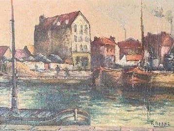 Franse school (XX) - Scène de porturaire Canal industriel, Antiek en Kunst