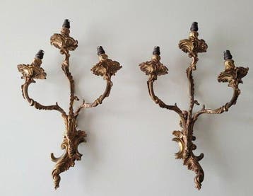 Wandlamp - Verguld brons - Een paar wandlampen met drie