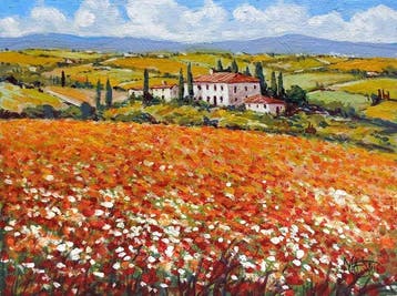 Gino Masini (1949) - A carpet of colorful flowers - Tuscany, Antiek en Kunst