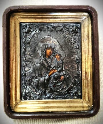 Icoon - Moeder Gods Iverskaja - .875 (84 Zolotniki) zilver