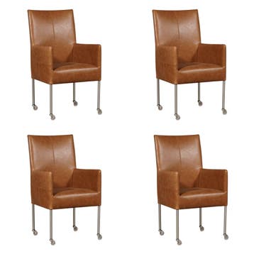 Set van 4 Leren eetkamerstoelen Spark - Vintage Cognac, Huis en Inrichting, Ophalen of Verzenden, Nieuw, Leer