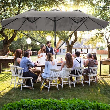 Dubbele Parasol Silia 460x270 cm met 3 windvakken - grijs, Verzenden, Nieuw