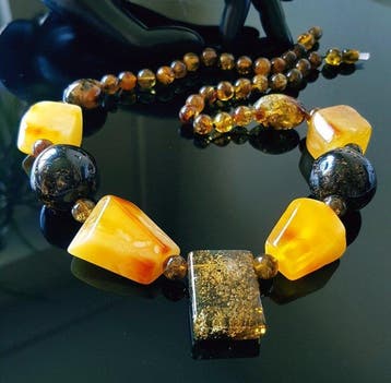Amber Vintage Zeldzame Baltische Barnsteen Ketting met Grote