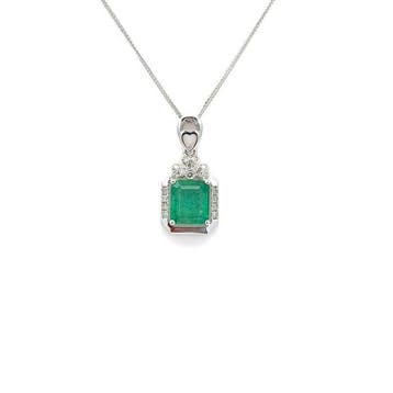 Ketting met hanger - 14 karaat Witgoud - 1.07ct. tw. Smaragd