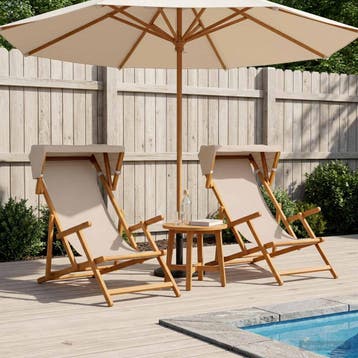 vidaXL Ligstoel 2 pcs 3 Positie massief eucalyptushout Beige, Verzenden, Nieuw