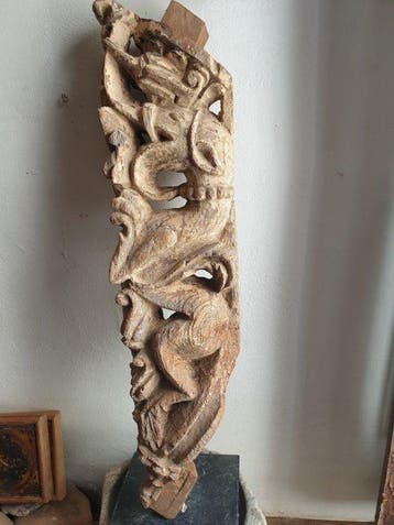 sculptuur, makara monstruo mítico - 58 cm - Hout