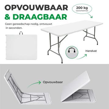 MaxxGarden Vouwtafel - Tuintafel - 152x70x74 cm - Wit, Tuin en Terras, Tuintafels, Verzenden, Nieuw